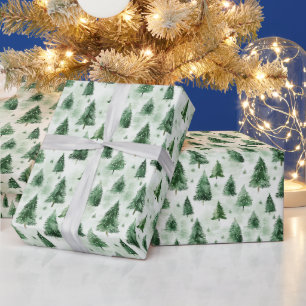 Papel De Regalo Árboles verdes de Navidad en verde pálido