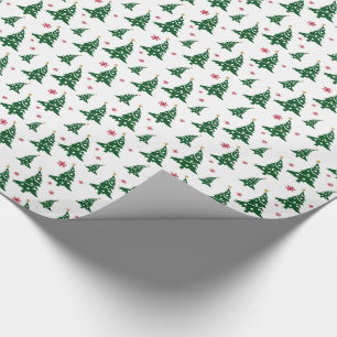 Papel De Regalo Árboles verdes de Navidad y patrón de copos de nie