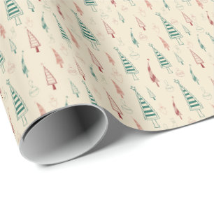 Papel De Regalo Árboles y Adornos Navidad Retro Christmas