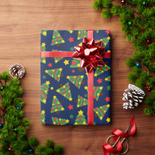 Papel De Regalo Árboles y estrellas de Navidad nocturnos mágicos a