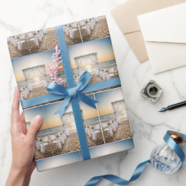 Papel De Regalo Arco de boda en la playa con cielo de puesta de so