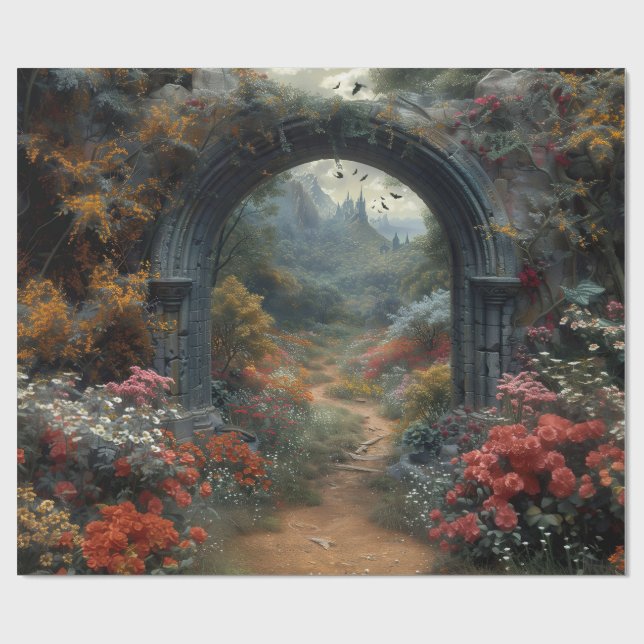 Papel De Regalo Arco floral de Drácula de rosa roja gótica (Superficie plana)