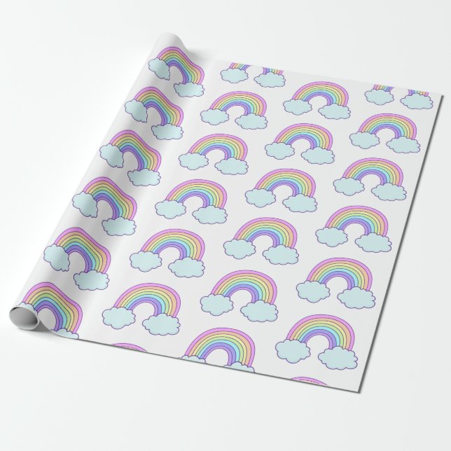 Papel De Regalo Arco iris en colores pastel lindo (Desenrollado)