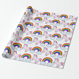 Papel De Regalo Arco iris lindo y unicornio