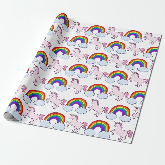 Papel De Regalo Arco iris lindo y unicornio (Desenrollado)