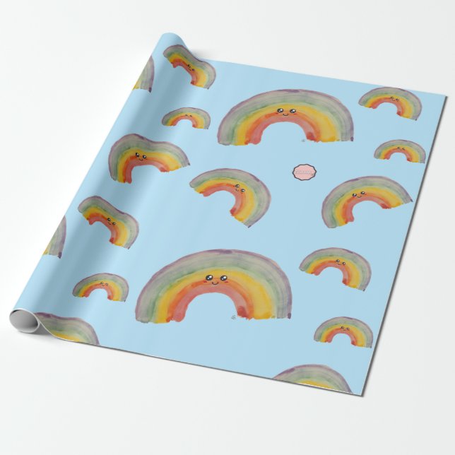 Papel De Regalo Arcoiris acuático de Kawaii (Desenrollado)