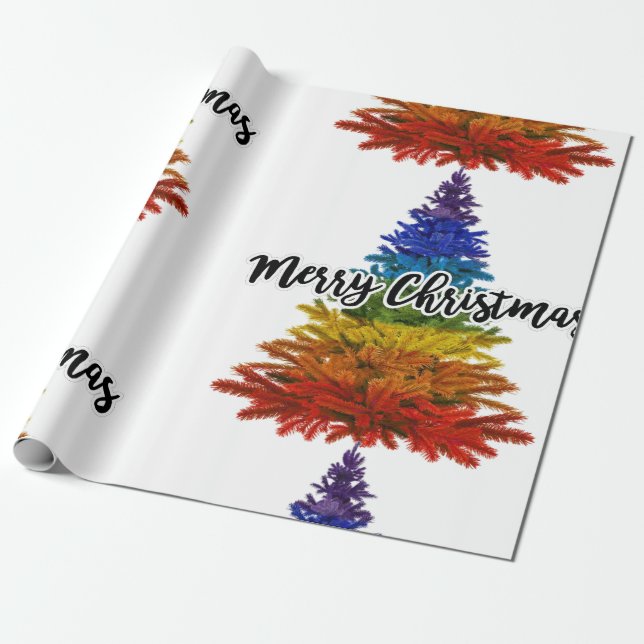 Papel De Regalo arcoiris alegre árbol de navidad (Desenrollado)