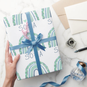 Papel De Regalo Arcoíris boho color verde menta y azul