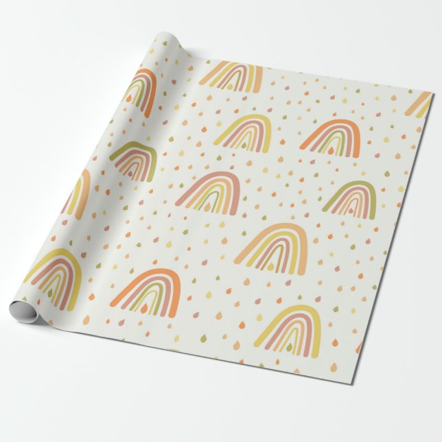 Papel De Regalo Arcoíris boho de naranja y amarillo pastel Patrón  (Desenrollado)