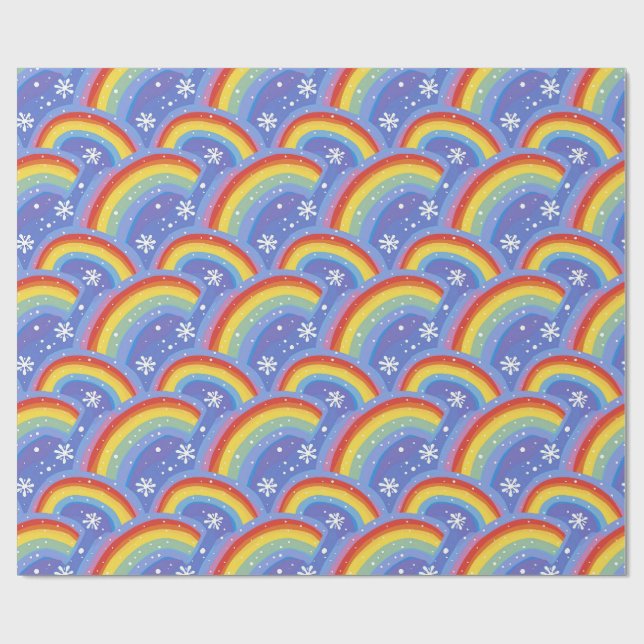 Papel De Regalo Arcoiris coloridos sobre fondo morado (Superficie plana)