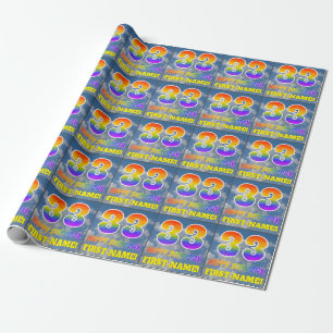 Papel De Regalo Arcoíris con "33" y "FELIZ CUMPLEAÑOS", Nubes, Cie