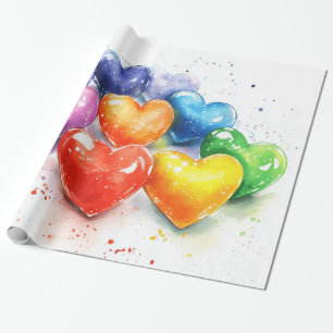 Papel De Regalo Arcoiris Corazones acuarela Arte digital