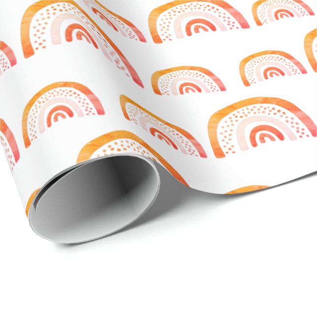 Papel De Regalo Arcoíris de Acuarela Naranja Moderno (Esquina del rollo)