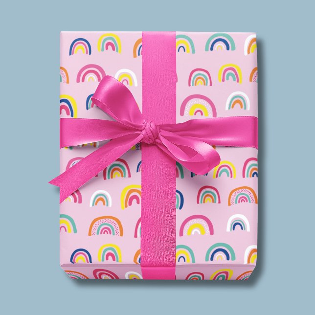 Papel De Regalo Arcoíris de acuarela rosa (Pink Rainbow girls wrapping paper, ideal for birthday, baby shower or new born baby.)