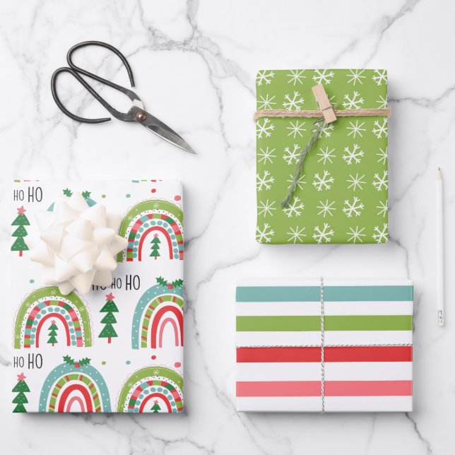Papel de regalo arcoíris de Navidad (Anverso)