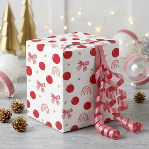 Papel De Regalo Arcoíris de Navidad con Lazo Rosa Elegante y Lunar