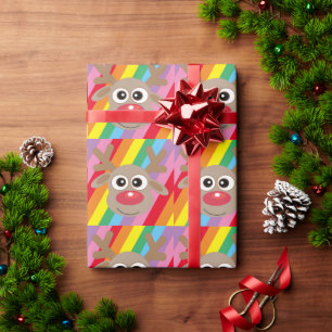 Papel De Regalo Arcoiris de Navidades de renos de nariz roja