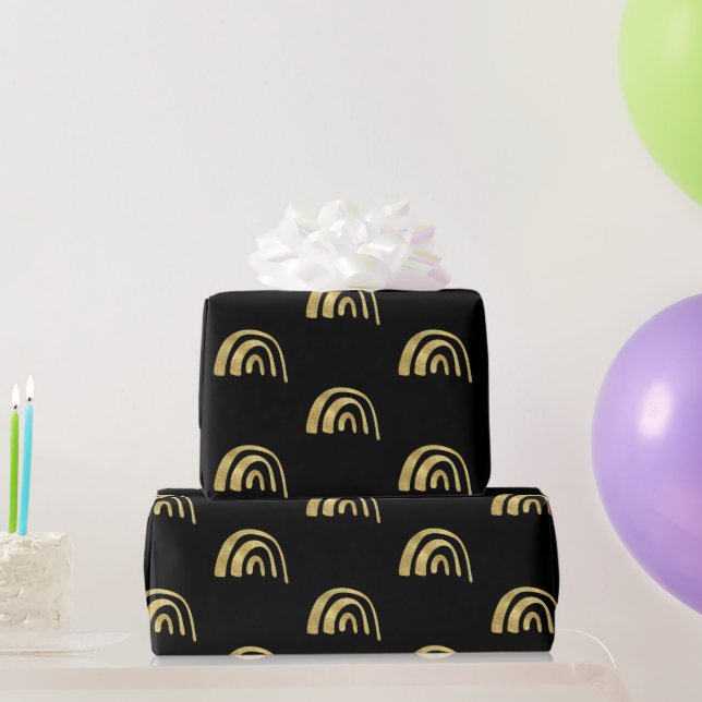 Papel De Regalo Arcoíris dorado y negro  (Regalos de fiesta)