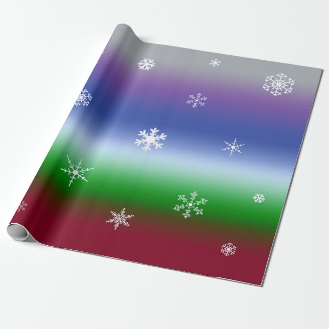 Papel De Regalo Arcoiris Guay copos de nieve en franjas degradadas (Desenrollado)