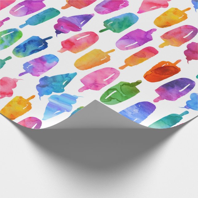Papel De Regalo Arcoiris Hielo Crema Cono Popsicles Niños (Esquina)