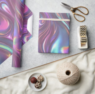 Papel De Regalo Arcoíris metálico iridiscente rosa aqua púrpura