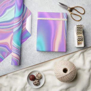 Papel De Regalo Arcoíris metálico iridiscente rosa aqua púrpura