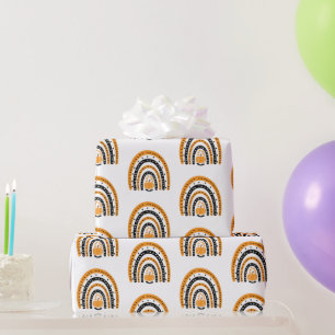 Papel De Regalo Arcoíris Naranjas y Negros Murciélagos Halloween B