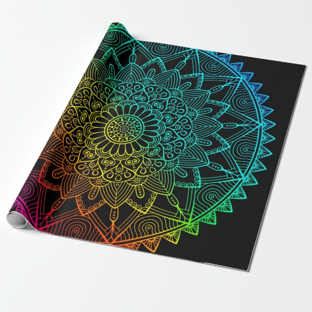 Papel De Regalo Arcoiris negro Mandala (Desenrollado)