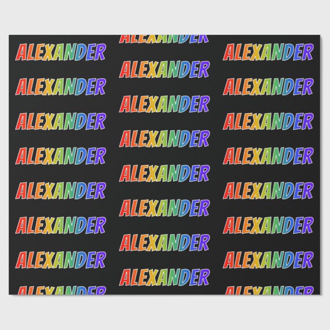 Papel De Regalo Arcoiris Nombre "ALEXANDER"; Diversión y colorido (Superficie plana)