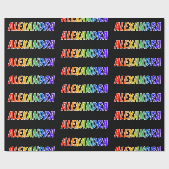 Papel De Regalo Arcoiris Nombre "ALEXANDRA"; Diversión y colorido (Superficie plana)