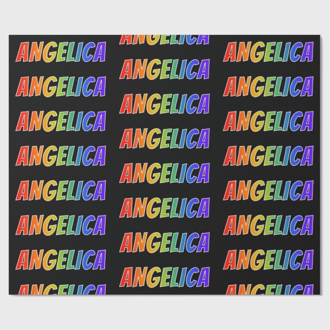 Papel De Regalo Arcoiris Nombre "ANGELICA"; Diversión y colorido (Superficie plana)