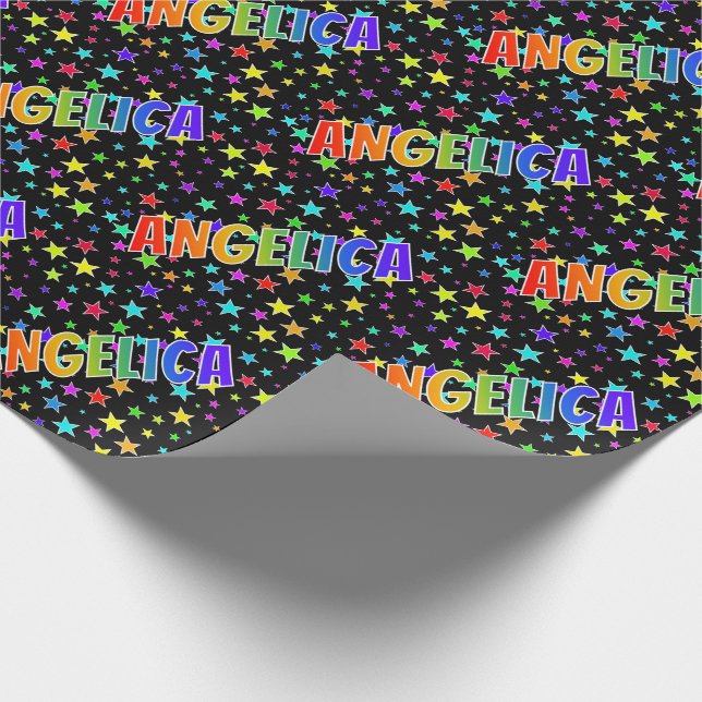 Papel De Regalo Arcoiris Nombre "ANGELICA" + Estrellas (Esquina)