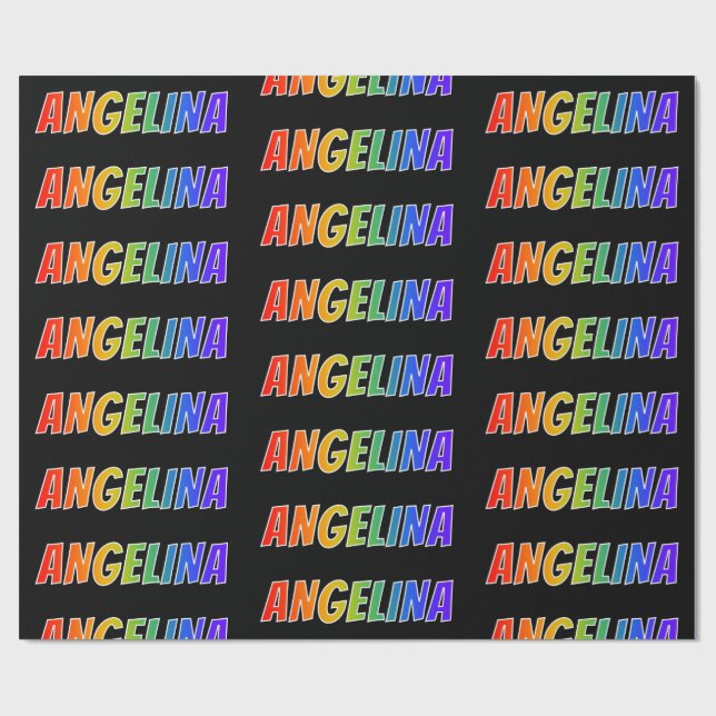 Papel De Regalo Arcoiris Nombre "ANGELINA"; Diversión y colorido (Superficie plana)