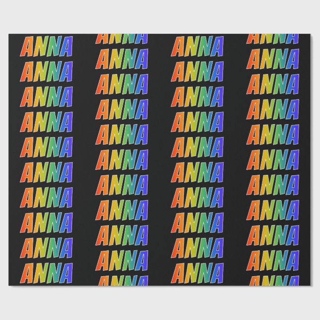 Papel De Regalo Arcoiris Nombre "ANNA"; Divertido y Colorido (Superficie plana)