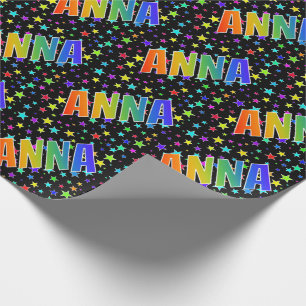 Papel De Regalo Arcoiris Nombre "ANNA" + Estrellas