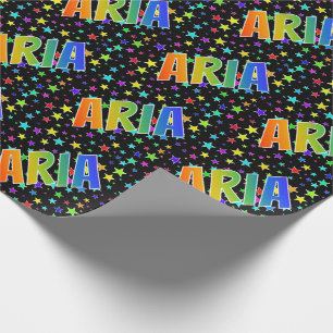 Papel De Regalo Arcoiris Nombre "ARIA" + Estrellas