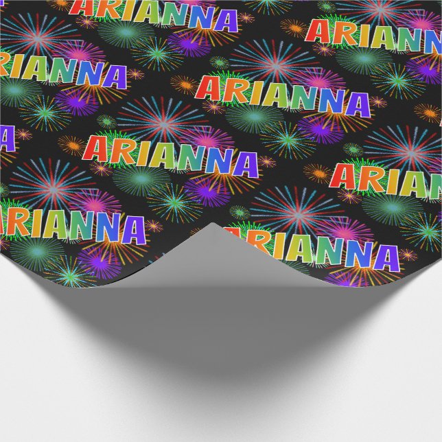 Papel De Regalo Arcoiris Nombre "ARIANNA" + Fuegos artificiales (Esquina)