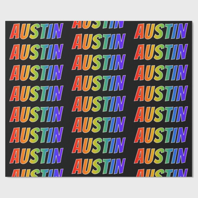 Papel De Regalo Arcoiris Nombre "AUSTIN"; Divertido y Colorido (Superficie plana)