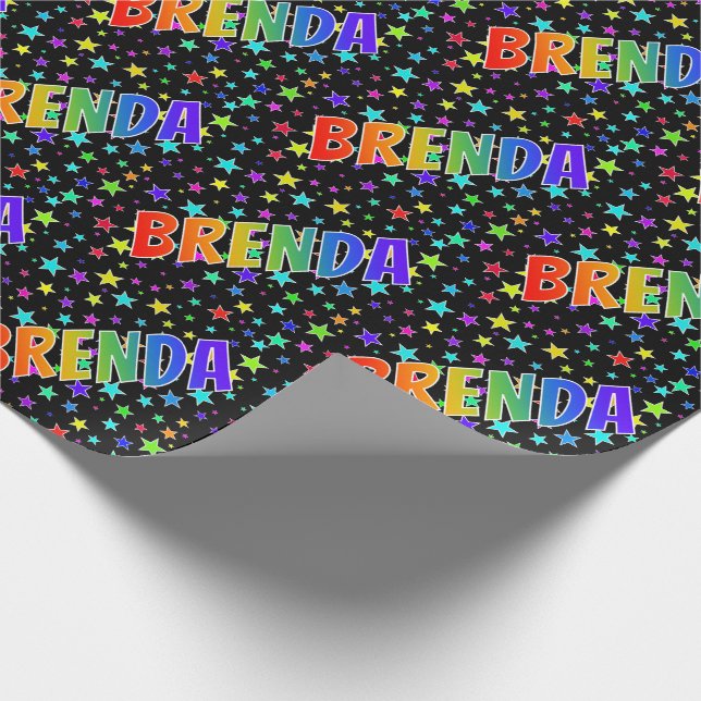 Papel De Regalo Arcoíris Nombre "BRENDA" + Estrellas (Esquina)
