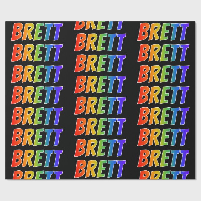 Papel De Regalo Arcoiris Nombre "BRETT"; Diversión y Colorido (Superficie plana)