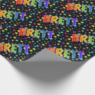 Papel De Regalo Arcoiris Nombre "BRETT" + Estrellas