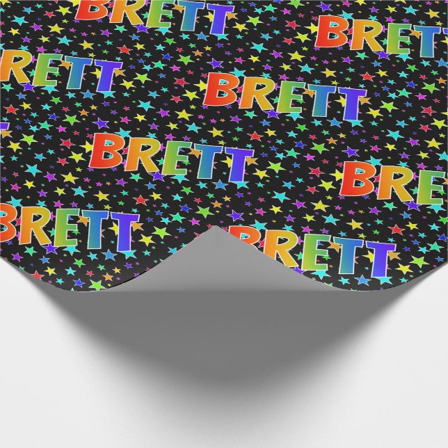Papel De Regalo Arcoiris Nombre "BRETT" + Estrellas (Esquina)