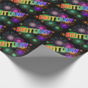 Papel De Regalo Arcoiris Nombre "BRITTANY" + Fuegos artificiales