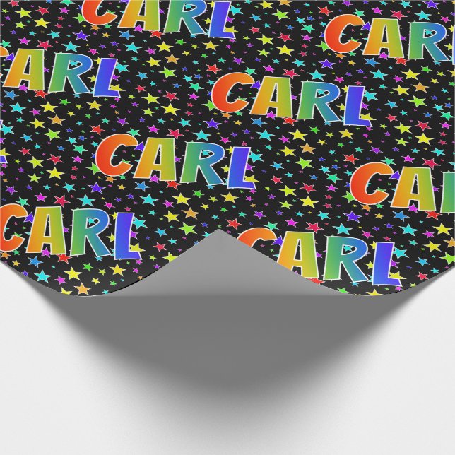 Papel De Regalo Arcoiris Nombre "CARL" + Estrellas (Esquina)