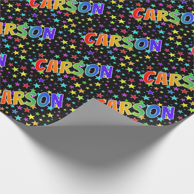 Papel De Regalo Arcoiris Nombre "CARSON" + Estrellas (Esquina)