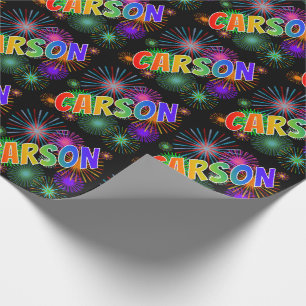 Papel De Regalo Arcoiris Nombre "CARSON" + Fuegos artificiales
