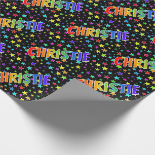 Papel De Regalo Arcoíris Nombre "CHRISTIE" + Estrellas