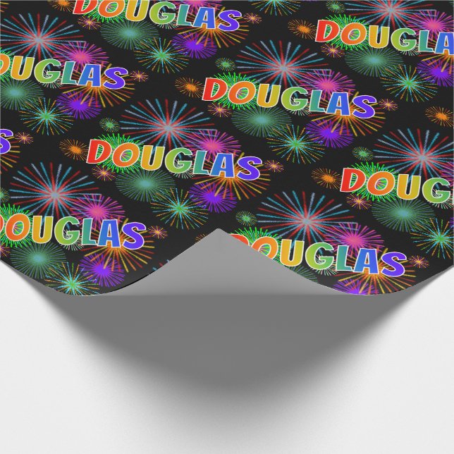 Papel De Regalo Arcoíris Nombre "DOUGLAS" + Fuegos Artificiales (Esquina)