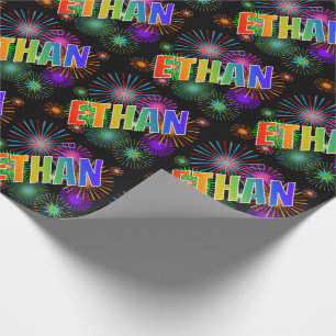 Papel De Regalo Arcoiris Nombre "ETHAN" + Fuegos artificiales
