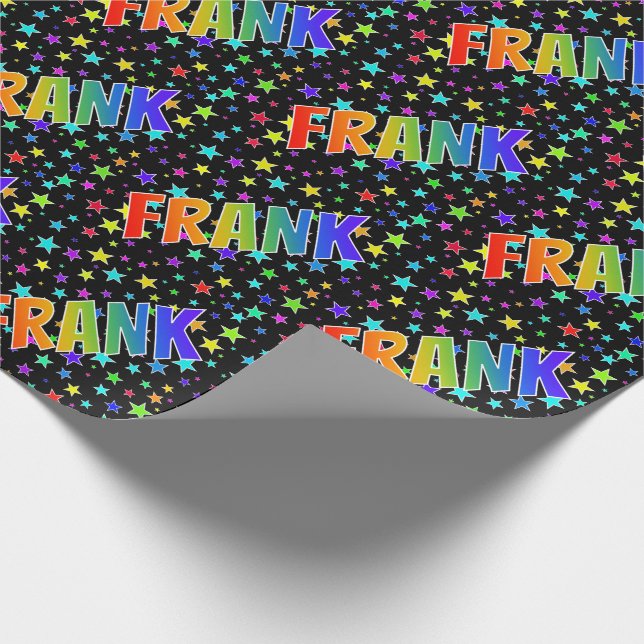 Papel De Regalo Arcoiris Nombre "FRANK" + Estrellas (Esquina)